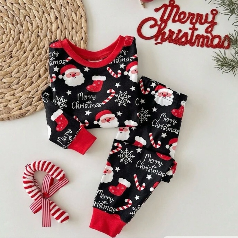 Black and Red Merry Christmas Kids Pajama Set